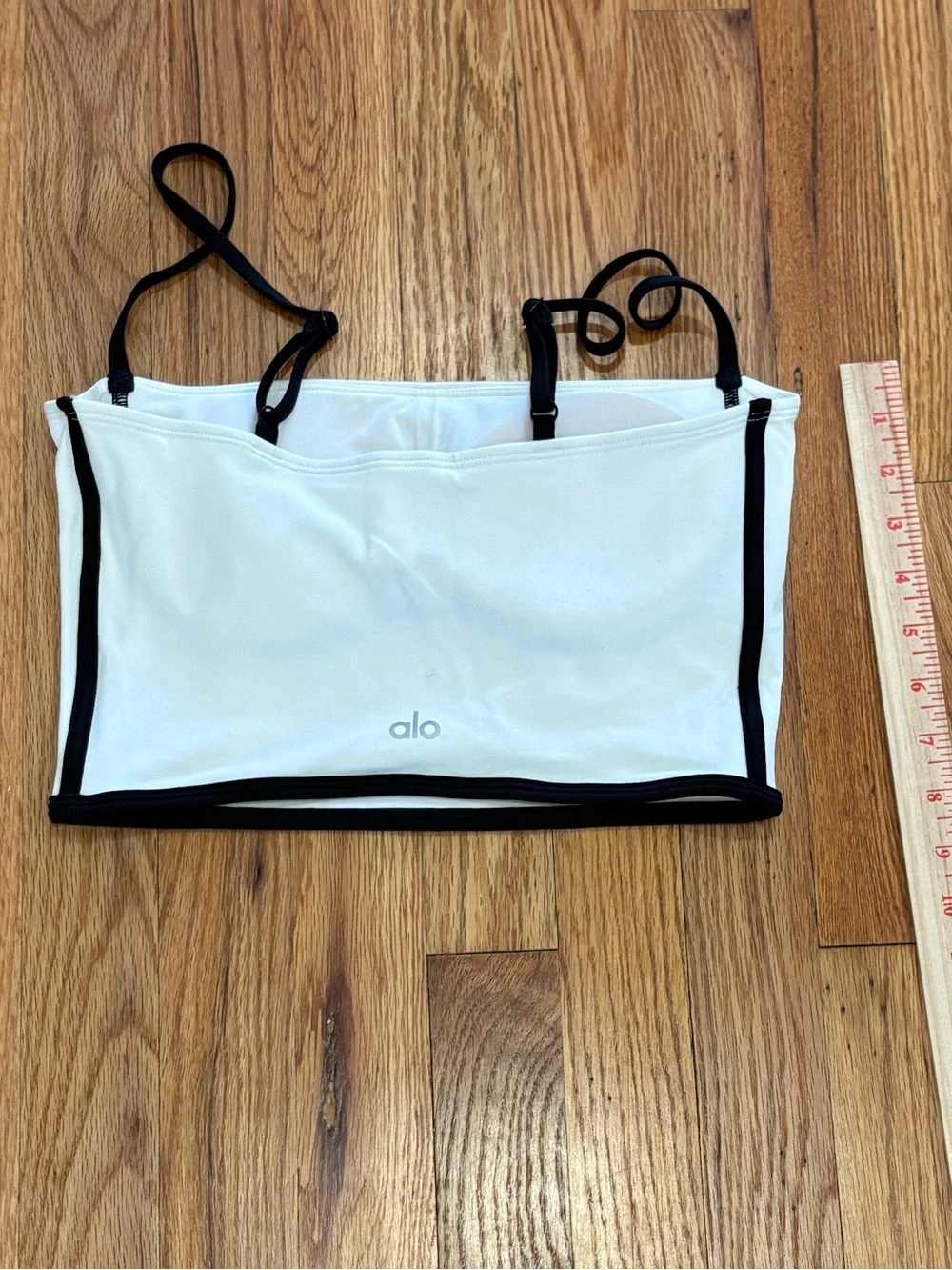 Alo white Crop Bustier Top with Black Trim with matching skirt
